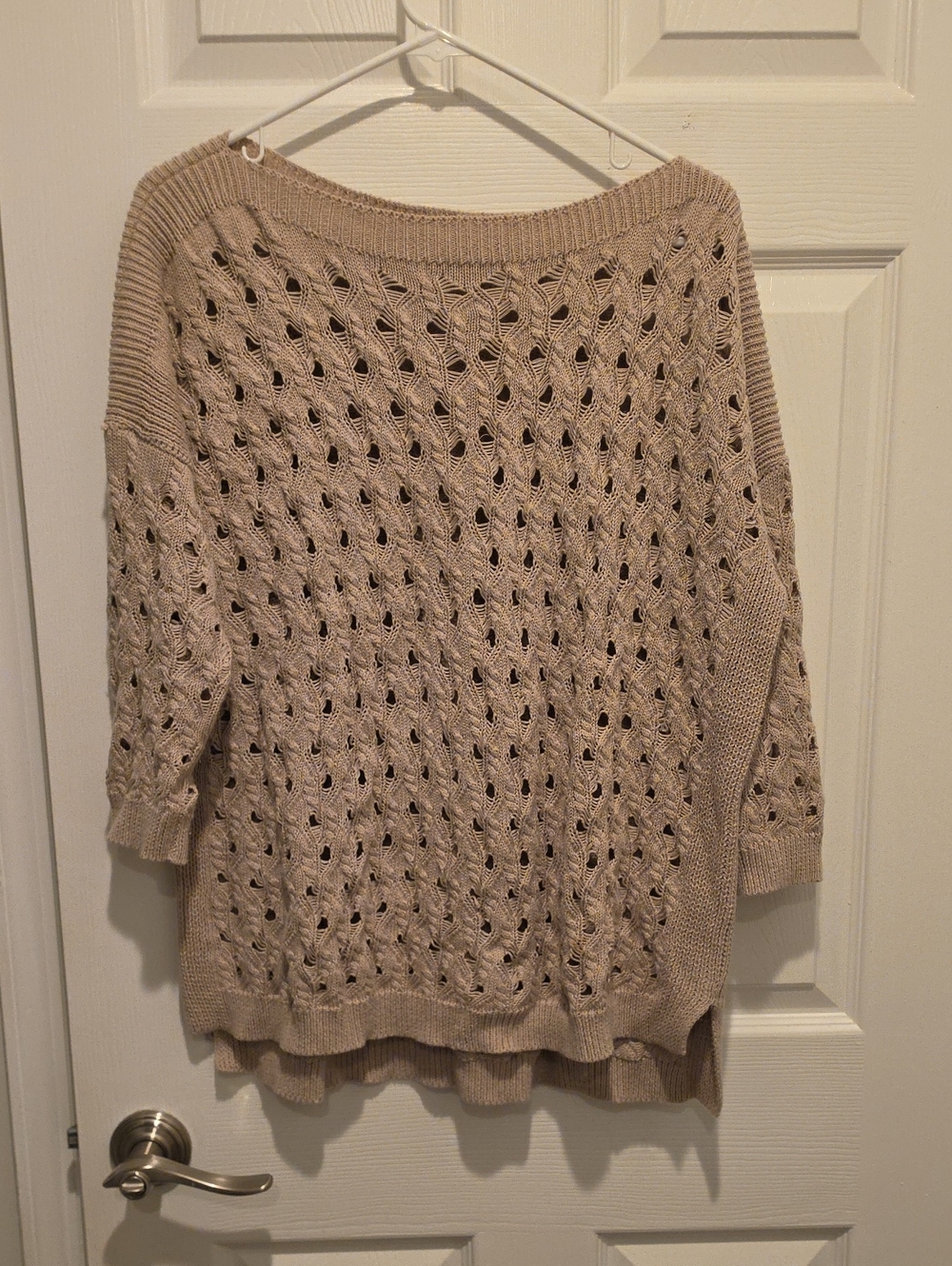 Autumn Cashmere Beige Open-Knit Off-the-Shoulder Sweater